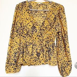 Sage & Citrus Yellow Floral Faux Wrap Blouse